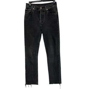 Levis Women’s 501 Black Pants Button Fly Raw Hems Size 25